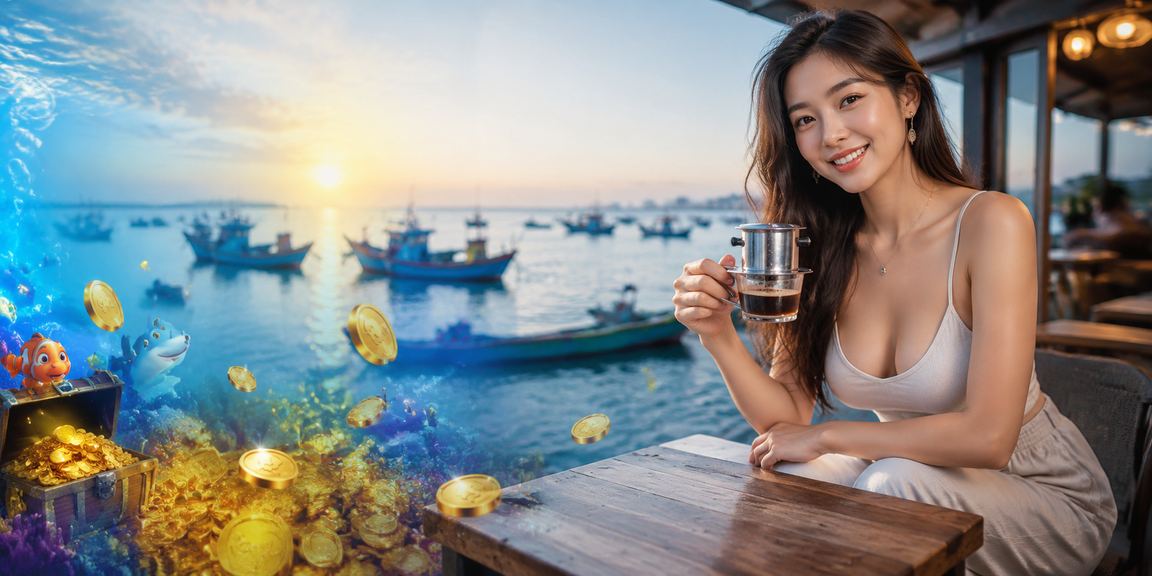 Người dùng tại Mũi Né theo dõi kết quả cá cược và tận hưởng ly cà phê bên bờ biển